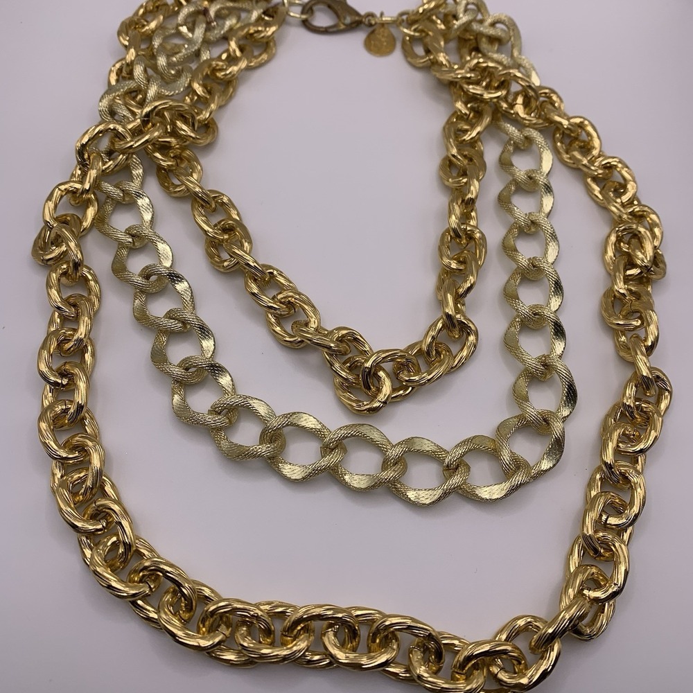 Devon Leigh Necklace Gold Tone Triple Strand Chain Statement 18" DL